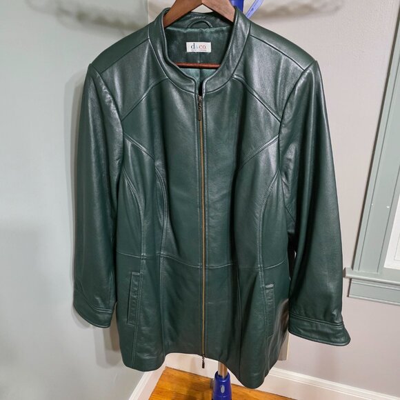 D & CO. (Denim & Company) Dark Evergreen Leather Jacket - Picture 3 of 7